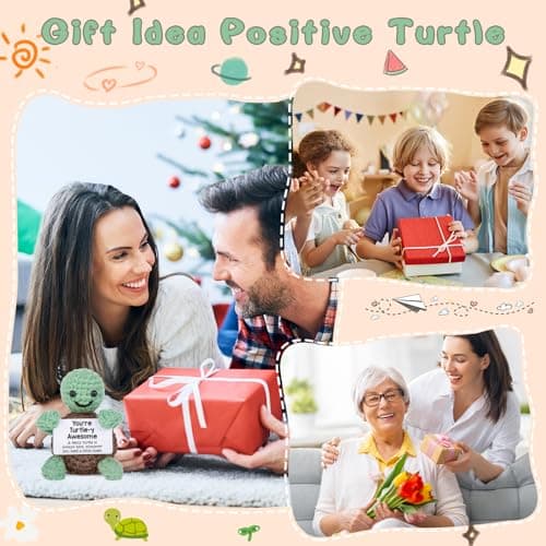 Mini Funny Turtle Birthday Gifts for Women Men Christmas, Retirement Bosses Day Gifts, Inspirational Small Animals Cute Stuff Things, Handmade Emotional Positive Crochet Turtle Decorations