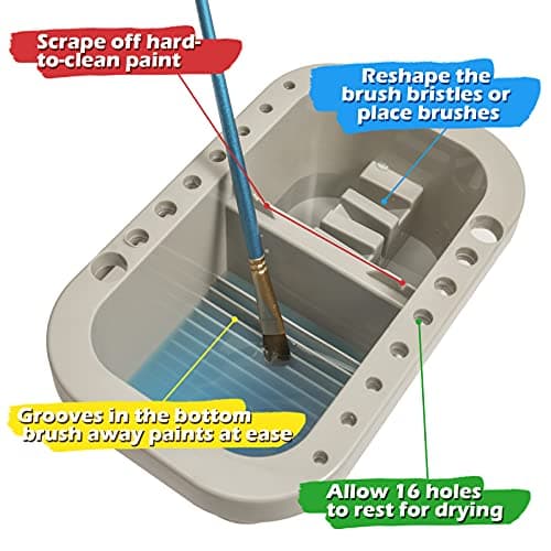 18 mixing wells, 16 slots fitting 0.24-0.63 in diameters, 3 washing compartments, removable tray lid MyLifeUNIT Paint Brush Cleaner, Paint Brush Holder with Palette, Grey B01H5JIU14