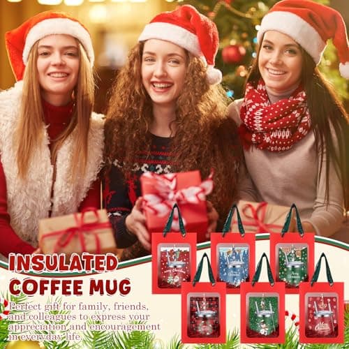 12oz Stainless Steel Coffee Mug, Christmas Cup with Lid and Straw, Pen Card Gift Bag Set, for Colleague Coworker Party Supply Patelai 30 Pcs 2026 Christmas Tumbler Gift Set for Employees B0FN44WP6G