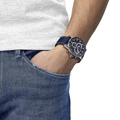 Tissot Mens Supersport Chrono 316L Stainless Steel case Swiss Quartz Watch, Blue, Black, Textile, 22 (T1256171705103)