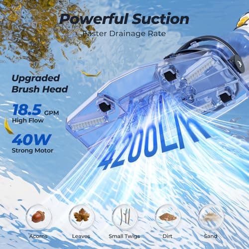 Pool Vacuum for Above Ground Pool, JESIMAIK 18.5 GPM Powerful Suction Handheld Pool Vacuum, 60min Runtime,Telescopic Pole Cordless Pool Vacuum for Above/Inground Pool, Spas, Hot Tubs Cleaning
