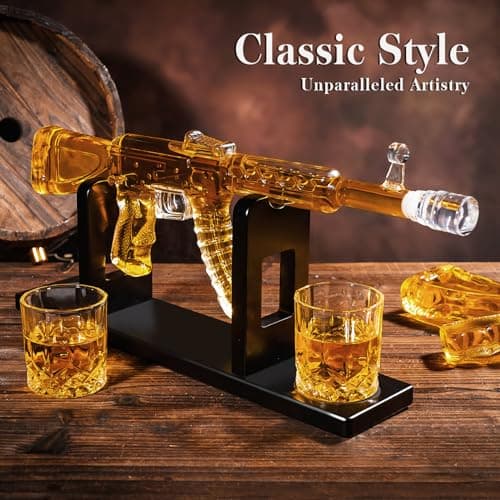 Whiskey Decanter AK47 Set with 2 Whiskey Glasses, Gifts for Men Dad Stocking Stuffers, Unique Christmas Anniversary Birthday Gift for Him Husband, Cool Presents liquor dispenser for Home Bar