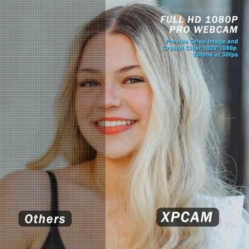 XPCAM Full HD 1080P Webcam with Privacy Shutter and Tripod, Pro Streaming Web Camera with Microphone, Widescreen USB Computer Camera for Laptop Desktop Mac