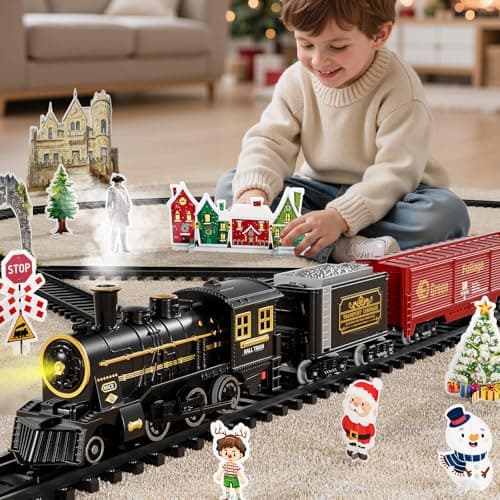 NIPLOOOW Train Set for Kids 4-8, Electric Train Toy with Realistic Sound, Lights and Smoke for Under Christmas Tree,Toddler Model Trains for 3 4 5 6 7 8 Years Old Kids Toys Gifts
