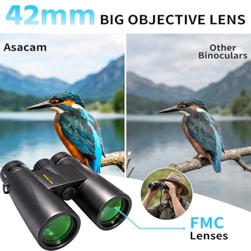 Asacam 12x42 Binoculars for Adults, High Powered Binoculars with Large Eyepiece, Lightweight HD BAK4 Prism for Bird Watching, Travel, Hunting, Camping, Sports