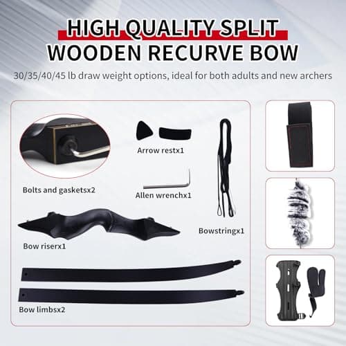 Black Hunter Recurve Bow 60" Right-Handed Bow Ergonomically Designed for Comfortable Grip Suitable for Beginners and Longbow Enthusiasts to Train Or Hunt