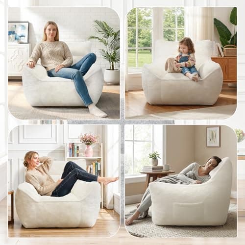 Cvortll Bean Bag Chair, Bean Bag Sofa, Faux Fur Bean Bag Chairs,with armrests and a Sturdy backrest, Suitable for Apartments, Living Rooms, bedrooms, Games, Reading (White)