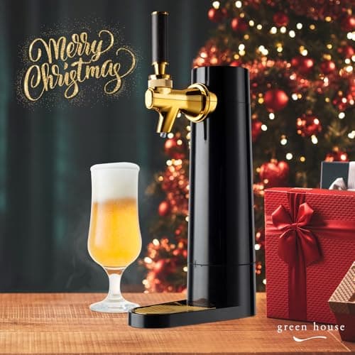 GREEN HOUSE: Draft Pour Beer Dispenser & Ultra Fine Foam Maker - Mini Kegerator for Home. Draft Pour and Ultra Fine Foam covering top makes your regular beer taste delicious and keep longer.