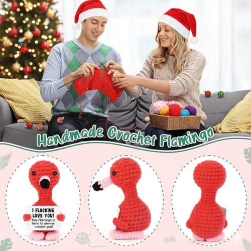 Funny Gifts for Her Girlfriend Christmas Valentines Day Anniversary Women Birthday Gifts Wife Stocking Stuffers, I Love You Flamingo Romantic Gift for Couple, Handmade Crochet Flamingo Lover Present