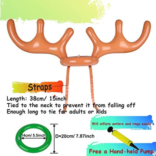 2 Set Inflatable Reindeer Antlers Ring Toss Game, Christmas Games for Family Party Great for Adults and Kids