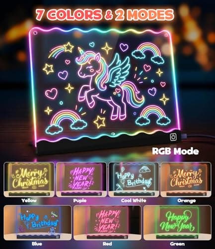 USB-C 10" Light Up Coloring Pad, 7 Color Doodle Glow Tablet, 7 Pens, 10 Tracing Sheets, Unicorn Birthday Gift Age 4 5 6 7 8 9 LED Drawing Board for Girls, Arts Gifts Kit and Crafts Toys for 3+ Year Old B0GDCX74KL