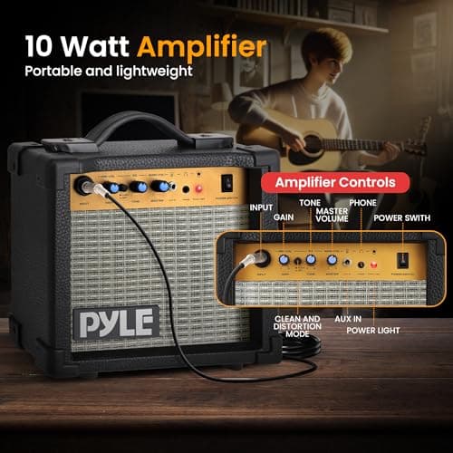 Pyle Cutaway Acoustic Electric Guitar and Amp Kit, 4/4 Full Size Spruce Wood Body with 10W Amplifier, Gig Bag, Strap, Extra Steel Strings, Picks, Cable, for Beginners and Adults, Natural