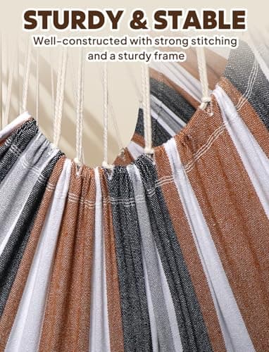 Chihee Hammock Chair Hanging Swing 2 Pillows Included,Strong Webbing Straps and Hooks for Easy Hanging Soft Cotton Hanging Chair Side Pocket Tassel Chair Comfort Indoor Outdoor Brown Stripes
