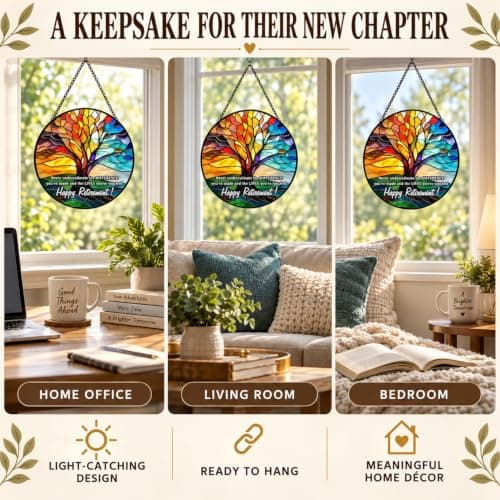 Retirement Gifts for Women Men- 8 Inch Stained Glass Suncatcher - Retirement Gift for Woman - Window Hanging Decor - Retired Gifts for Teacher, Nurse, Coworker, Boss, Employee B0H28SS623