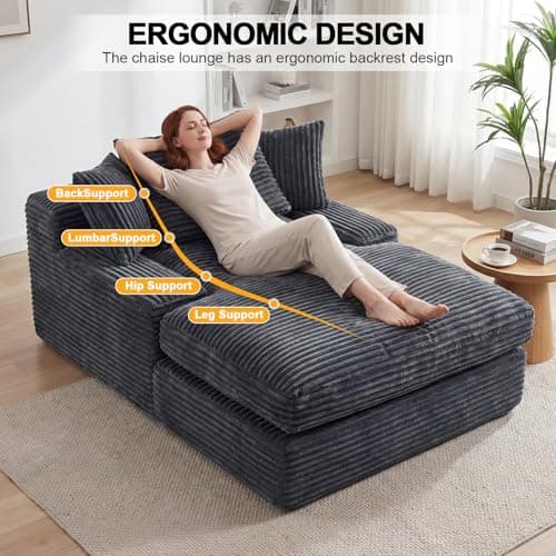 WEUP 69" Indoor Chaise Lounge, Oversized Corduroy Upholstered Armless Sofa Bed, Deep Seat Sleeper Reading Chair, Cloud Sofa for Living Room Bedroom Apartment, No Assembly Required (Gray)
