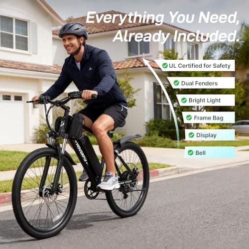HOVERFLY OUREA 26" Electric Bike for Adults, 750W Peak Motor Mountain Ebike, 20MPH Up to 40 Miles, UL2849 Certified, 7-Speed, Removable Battery, Shock Absorber, Fat Tire Commuter E-Bike