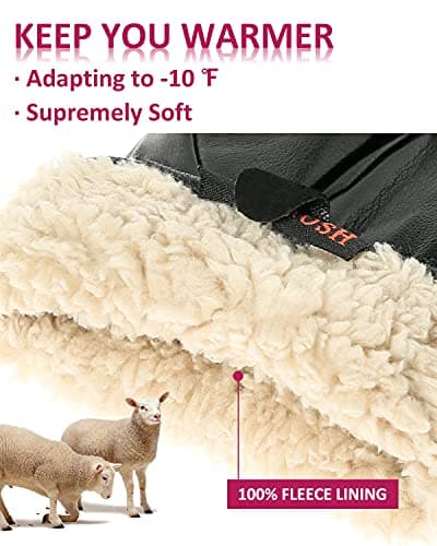 FEIQIAOSH Winter Leather Gloves for Women, Premium Sheepskin Warm Gloves for Cold Weather, Fleece Lining Touch Screen Glove
