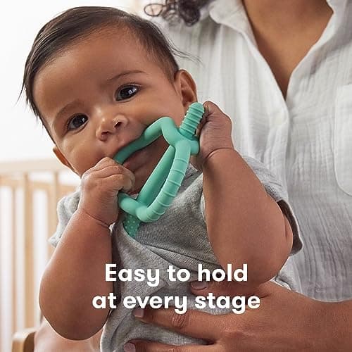 Frida Baby Get-A-Grip Silicone Teether for Teething Pain Relief, BPA-Free Food-Grade Teething Toys for Infant Baby Newborn 0-6, 12, 18 Months, Easy-Grip Teether Ring, PVC-Free, Teal