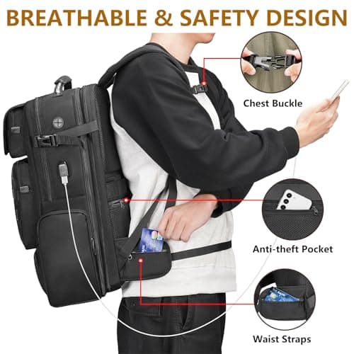 MATEIN Expandable Travel Backpack With Shoe Compartment, 52L Large Suitcase Backpack with Waist Straps & USB Charging Port, 17 Inch TSA Laptop Backpacks Luggage Carry On Bag With 3 Packing Cubes