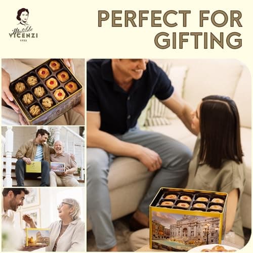 Matilde Vicenzi Roma Cookie Gift Tin - Italian Pastries & Cookies in Individually Wrapped Trays - Bakery Dessert Gifts For Birthdays, Thank You, Get Well and Every Special Occassion - Puff Pastry, Assorted Cookies in Italian Design Gift Tin 32.5oz (920g)