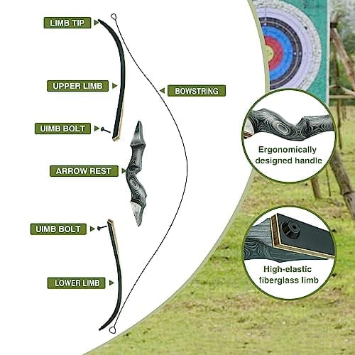 Black Hunter Takedown Recurve Bow, 60" Right Handed & Left Handed Archery Recurve Bows with Ergonomic Design for Adults Beginners to Advanced Outdoor Practice & Hunting (25-60 lbs)