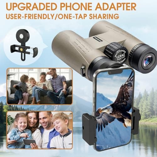 12x42 HD Binoculars for Adults High Powered Binoculars with Upgraded Phone Adapter Compact Binocular with Low Light Night Vision for Bird Watching Hunting Outdoor Sports Concerts Camo