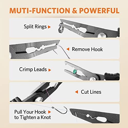 Hathever Saltwater Fishing Pliers, Split Ring Pliers for Fishing with Safety Lock, Fish Pliers with Sheath and Lanyard, Fishing Gifts for Men