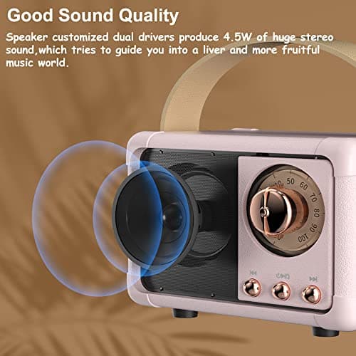 Retro Bluetooth Speaker, Portable Wireless Speaker with Crystal Clear Stereo Sound Rich Bass, Best Birthday Gifts Ideas for Women Teenage (Pink)