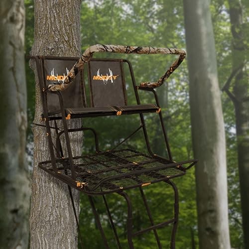 Muddy 2-Person Ladder Tree Stand for Deer Hunting, The Partner, 17' Tall, Black - Adjustable Climbing Treestand with Platform, Straps and Safety Harness for Shooting
