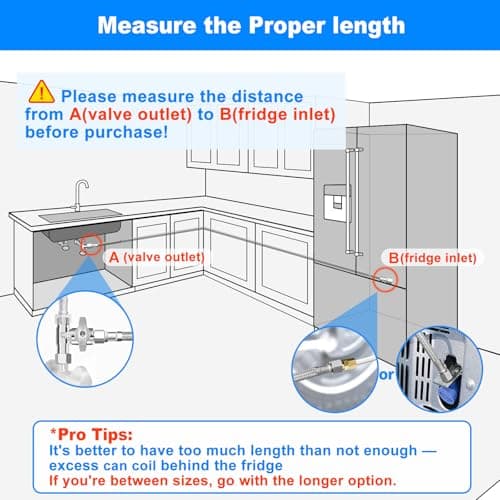Refrigerator water line - 4 FT Premium Stainless Steel Braided Ice Maker Water Hose,Food grade PEX Inner Tube Fridge Water Line with 1/4" Fittings for Refrigerator Ice Maker