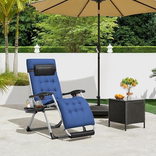 Yaheetech Zero Gravity Chair, Folding Reclining Lounge Recliner with Removable Pad & Headrest & Side Cup Holder Tray for Indoor and Outdoor Navy Blue/1