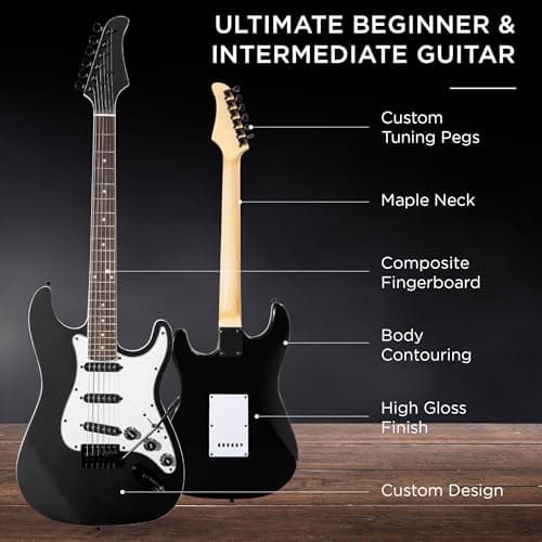 Best Choice Products 39in Full Size Beginner Electric Guitar Starter Kit w/Case, Strap, 10W Amp, Strings, Pick, Tremolo Bar - Jet Black