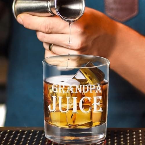 LIGHTEN LIFE Grandpa Juice Whiskey Glass 12 oz, Unique Gift in Valued Wooden Box, Funny Ideas for New Grandpa, Birthday from Grandson, Granddaughter