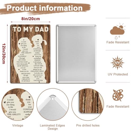 Gifts for Dad from Daughter Wife,12x8Inch Metal Tin Sign Novelty Vintage Plaque Decorative Gifts for Dad Husband,Meaningful Christmas Anniversary Birthday Father's Day Presents for Daddy Stepfather
