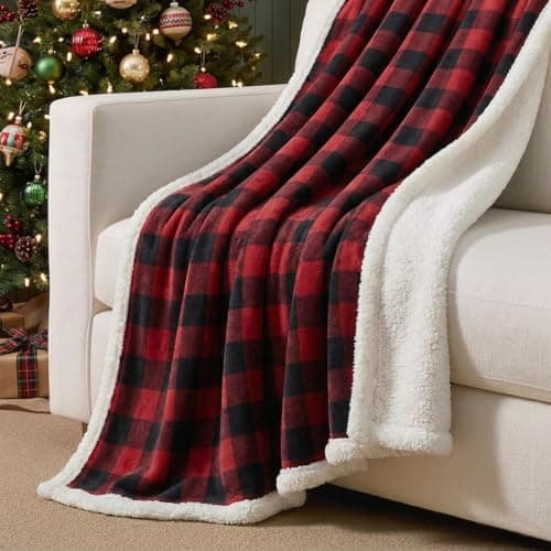 Eddie Bauer - Blanket, Super Soft Reversible Sherpa & Brushed Fleece Bedding, Throw Blankets for Couch, Ideal for Lounging (Cabin Plaid Red)