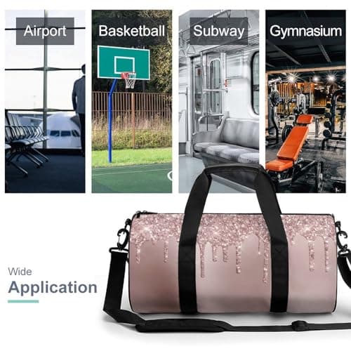 Aicihert Customized Travel Bag Personalized Rose Gold Glitter Pattern Duffle Bag with Name Large Capacity Sports Bag Custom Gym Bag for Women Men