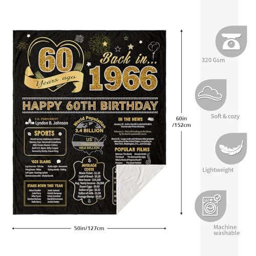 60th Birthday Gifts for Women Men, 60 Year Old Birthday Gifts for Women Men, 60th Birthday Gift Ideas Throw Blanket 60 x 50 Inch, 1966 Birthday Gift for 60 Year Old Woman, Best Gifts for 60th Birthday B0BB15FJHZ
