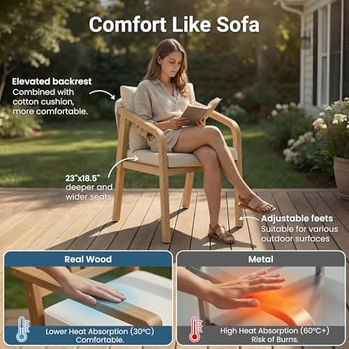 Wisteria Lane 9 Pieces Acacia Outdoor Patio Table and Chairs Set for 8, Patio Outdoor Dining Table Set with Cushion, Modern Outdoor Patio Table Set for Lawn Backyard Garden Deck, Beige