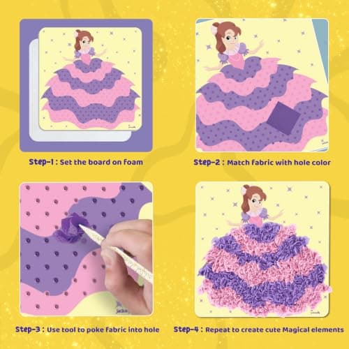 1500 fabric pieces, 6 thick boards, arts and crafts activities, birthday gift ideas, 4 5 6 7 8 years old kits, unicorn gifts Jackinthebox Poke Art Magical Flower Pressing Craft Kit for Girls, Ages 4-8 B0D839DLTL