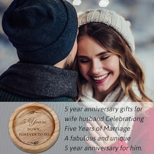 Wooden Ring Dish 5 Year Anniversary Wood Gift for Him Her, 5th Wooden Gifts for Wife Husband, 5 Year Marriage Presents Anniversary for Couple, Fifth Anniversay Present for Women Men