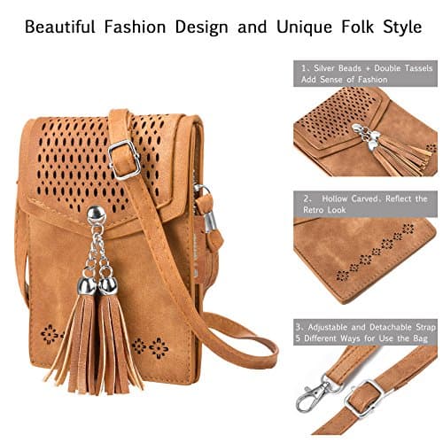 Vintage Tassel Purse: soft leather, fits a large phone, cards & keys —gifts for teen girls, birthday & Christmas seOSTO Small Crossbody Bags for Women, Tassel Purse, Gifts for Teen Girls B073QMXQLW