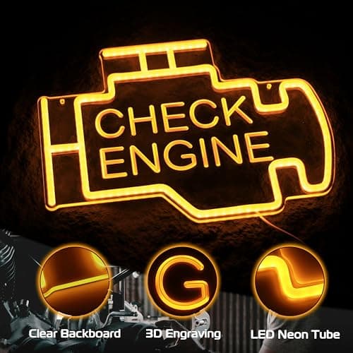 Kavaas Check Engine Neon Sign, LED Garage Sign for Car Room Decor | Check Engine Light Neon Sign for Garage Decor, Auto Repair Workshop, Man Cave - Best Gifts for Dad, Car Enthusiast (Golden Yellow) B0D372TXF5