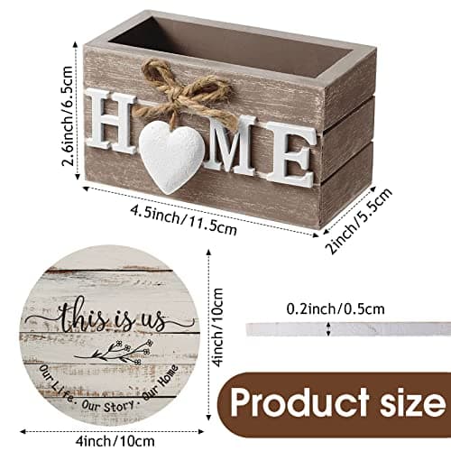 Wooden Coasters for Drink with Holder, 4'', Funny Home Decoration for Family Coffee Bar Table Protection, New Home Gift Ideas Queekay House Warming Gifts New Home Farmhouse Coasters Set of 6, Mixed B0BRSGRGBG