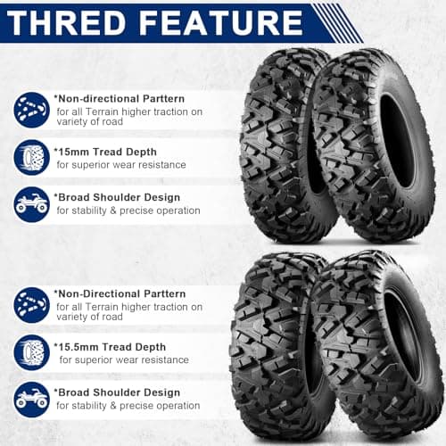 MaxAuto Set of 4 UTV ATV Tires 25x8-12 Front & 25X10-12 Rear Tire, 6PR Tubeless, Four Wheeler Tires All Terrain Tire 25x8x12 Sport Mud-tires 25x10x12 Off Road tire, 4 Pack in 2 Packages