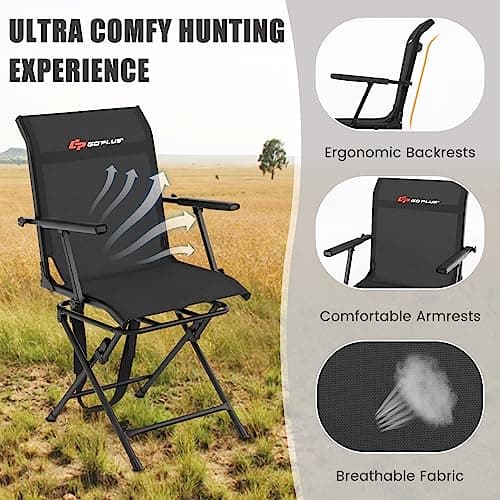 Goplus Hunting Chair, 360° Swivel Folding Hunting Blind Chair with Carrying Strap, 330LBS Capacity, Portable Deer Hunting Stool, Silent Ground Dove Hunting Chair, No Assembly