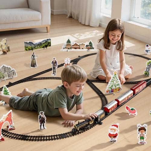 NIPLOOOW Train Set for Kids 4-8, Electric Train Toy with Realistic Sound, Lights and Smoke for Under Christmas Tree,Toddler Model Trains for 3 4 5 6 7 8 Years Old Kids Toys Gifts
