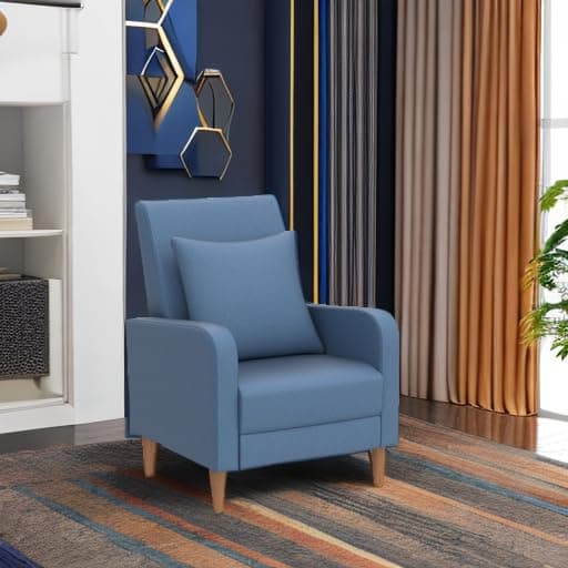 COLAMY Modern Upholstered Accent Chair Armchair with Pillow, Fabric Reading Living Room Side Chair,Single Sofa with Lounge Seat and Wood Legs, Blue