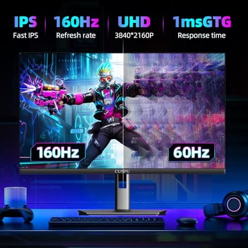 CUNPU 27" 4K 160Hz Ultimate Gaming Monitor, UHD Fast IPS 1ms, G-Sync Compatible & FreeSync, 99% DCI-P3, HDR400, HDMI 2.1 for PS5/Xbox 4K 120Hz, Full Ergonomic Stand