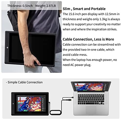 GAOMON PD156Pro - 15.6" Drawing Tablet with Screen Full-Laminated 120% sRGB Pen Display with Dial Key & 10 Hotkeys, Battery-Free Stylus Art Tablet for Digital Drawing, Anime, Sketch, Graphic Design