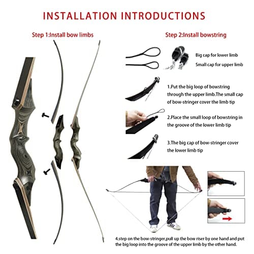 Black Hunter Archery Takedown Bow Longbow American Longbow Adult Right Hand Hunting Wood Bow 60",30-60lbs Target Practice